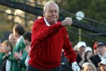 AUGUSTA, GA - APRIL 07:  Arnold Palmer watches his ceremonial first tee shot to start the first round of the 2011 Masters Tournament at Augusta National Golf Club on April 7, 2011 in Augusta, Georgia.  (Photo by Ross Kinnaird/Getty Images for Golf Week)