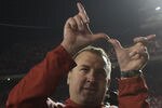 MADISON, WI - OCTOBER 1: Head coach Bret Bielema of the Wisconsin Badgers acknowledges the crowd after defeating the Nebraska Cornhuskers 48-17 October 1, 2011 at Camp Randall Stadium in Madison, Wisconsin.  (Photo by John Gress/Getty Images)