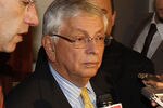 NEW YORK, NY - SEPTEMBER 30:  David Stern, NBA Commissioner, makes comments to the media as Deputy Commissioner Adam Silver (L) looks on after NBA labor negotiations at The Waldorf-Astoria on September 30, 2011 in New York City.  (Photo by Michael Cohen/Getty Images)