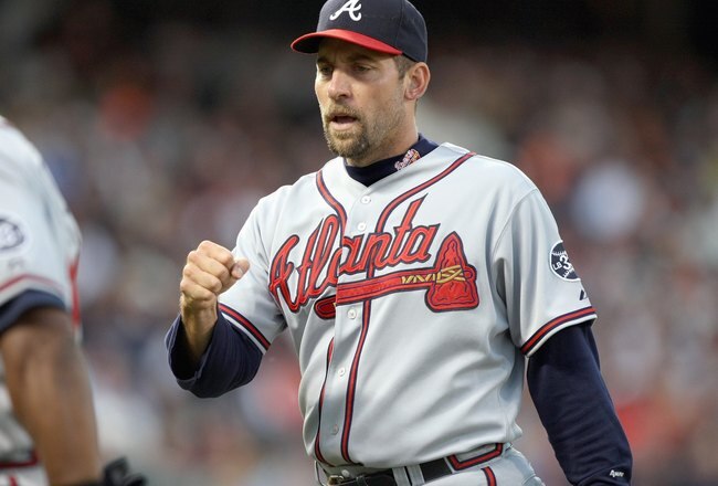 SAN FRANCISCO - JULY 23: John Smoltz #29 of the Atlanta Braves celebrates a double play at the end of the third inning against the San Francisco Giants on July 23, 2007 at AT&T Park in San Francisco, California. (Photo by Jed Jacobsohn/Getty Images)