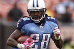 CLEVELAND, OH - OCTOBER 02:  Running back Chris Johnson #28 of the Tennessee Titans runs the ball against the Cleveland Browns at Cleveland Browns Stadium on October 2, 2011 in Cleveland, Ohio.  (Photo by Matt Sullivan/Getty Images)
