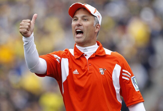 ANN ARBOR, MI - SEPTEMBER 25: Bowling Green Head Coach Dave Clawson reacts during the game against  the Michigan Wolverines on September 25, 2010 at Michigan Stadium in Ann Arbor, Michigan. Michigan defeated Bowling Green 65-21.  (Photo by Leon Halip/Getty Images)