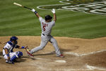 ARLINGTON, TX - OCTOBER 22:  Albert Pujols #5 of the St. Louis Cardinals hits a solo home run in the ninth inning for his third home run of the night during Game Three of the MLB World Series against the Texas Rangers at Rangers Ballpark in Arlington on October 22, 2011 in Arlington, Texas. The Cardinals won 16-7.  (Photo by Ezra Shaw/Getty Images)