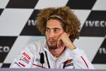 PHILLIP ISLAND, AUSTRALIA - OCTOBER 15:  Marco Simoncelli of Italy and San Carlo Honda Gresini looks on during the press conference  at the end of the qualifying practice for the Australian MotoGP, which is round 16 of the MotoGP World Championship, at Phillip Island Grand Prix Circuit on October 15, 2011 in Phillip Island, Australia.  (Photo by Mirco Lazzari gp/Getty Images)