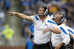 DETROIT, MI - OCTOBER 23: Head coach Jim Schwartz of the Detroit Lions yells from the sidelines while playing the Atlanta Falcons at Ford Field on October 23, 2011 in Detroit, Michigan. Atlanta won the game 23-16. (Photo by Gregory Shamus/Getty Images)