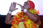 PERTH, AUSTRALIA - NOVEMBER 24:  Hulk Hogan enters the stage prior to his bout against Ric Flair during the Hulkamania Tour at the Burswood Dome on November 24, 2009 in Perth, Australia.  (Photo by Paul Kane/Getty Images)