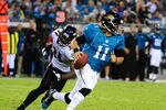 JACKSONVILLE, FL - OCTOBER 24: Blaine Gabbert #11 of the Jacksonville Jaguars scrambles against the Baltimore Ravens at EverBank Field on October 24, 2011 in Jacksonville Florida. (Photo by Scott Cunningham/Getty Images)