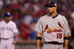 ARLINGTON, TX - OCTOBER 22: Rafael Furcal #15 of the St. Louis Cardinals stands on the field during introductions before Game Three of the MLB World Series against the Texas Rangers at Rangers Ballpark in Arlington on October 22, 2011 in Arlington, Texas.  (Photo by Doug Pensinger/Getty Images)