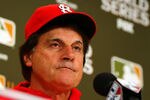 ST LOUIS, MO - OCTOBER 25:  Manager Tony La Russa talks to the media ahead of Game 6 of the 2011 MLB World Series between the Texas Rangers and the St. Louis Cardinals at Busch Stadium on October 25, 2011 in St Louis, Missouri.  (Photo by Dilip Vishwanat/Getty Images)