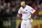 PHILADELPHIA, PA - OCTOBER 07:  Raul Ibanez #29 of the Philadelphia Phillies reacts after he made the final out in the bottom of the fourth inning during Game Five of the National League Divisional Series at Citizens Bank Park on October 7, 2011 in Philadelphia, Pennsylvania.  (Photo by Drew Hallowell/Getty Images)
