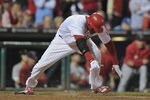 PHILADELPHIA, PA - OCTOBER 07:  Ryan Howard #6 of the Philadelphia Phillies stumbles as he runs out of the box on his ground out for the final out of the game as they lost 1-0 against the St. Louis Cardinals during Game Five of the National League Divisional Series at Citizens Bank Park on October 7, 2011 in Philadelphia, Pennsylvania.  (Photo by Drew Hallowell/Getty Images)
