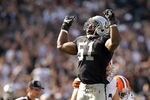 OAKLAND, CA - OCTOBER 16:  Aaron Curry #51 of the Oakland Raiders celebrates after the Raiders recovered a fumble by the Cleveland Browns at O.co Coliseum on October 16, 2011 in Oakland, California.  (Photo by Ezra Shaw/Getty Images)