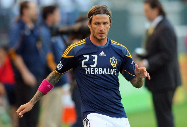 CARSON, CA - OCTOBER 16:  David Beckham #23 of the Los Angeles Galaxy warms up prior to their MLS match against Chivas USA at The Home Depot Center on October 16, 2011 in Carson, California.  (Photo by Victor Decolongon/Getty Images)