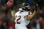 LONDON, ENGLAND - OCTOBER 23:  Matt Forte #22 of the Chicago Bears celebrates scoring a touchdown  during the NFL International Series match between Chicago Bears and Tampa Bay Buccaneers at Wembley Stadium on October 23, 2011 in London, England. This is the fifth occasion where a regular season NFL match has been played in London.  (Photo by Streeter Lecka/Getty Images)