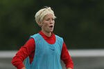FRANKFURT AM MAIN, GERMANY - JULY 14: (L-R) Megan Rapinoe of USA and Alex Morgan attend the USA team training session at training ground Rebstock on July 14, 2011 in Frankfurt am Main, Germany. (Photo by Christof Koepsel/Getty Images)