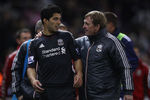 STOKE ON TRENT, ENGLAND - OCTOBER 26:  Liverpool manager Kenny Dalglish congratulates his double goal scorer Luis Suarez at end of the match during the Carling Cup Fourth Round match between Stoke City and Liverpool at Britannia Stadium on October 26, 2011 in Stoke on Trent, England.  (Photo by Clive Brunskill/Getty Images)