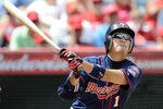 ANAHEIM, CA - SEPTEMBER 04:  Tsuyoshi Nishioka #1 of the Minnesota Twins at bat during the game against the Los Angeles Angels of Anaheim at Angel Stadium of Anaheim on September 4, 2011 in Anaheim, California.  (Photo by Harry How/Getty Images)