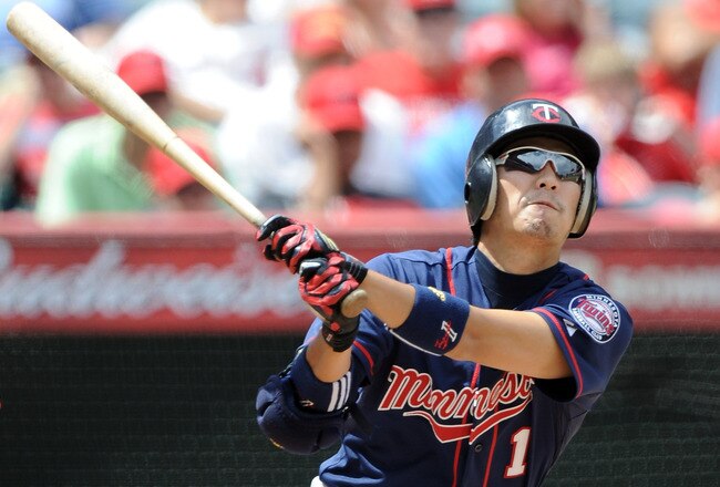 ANAHEIM, CA - SEPTEMBER 04:  Tsuyoshi Nishioka #1 of the Minnesota Twins at bat during the game against the Los Angeles Angels of Anaheim at Angel Stadium of Anaheim on September 4, 2011 in Anaheim, California.  (Photo by Harry How/Getty Images)