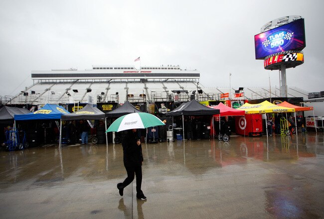 MARTINSVILLE, VA - OCTOBER 28:  Rain falls prior to practice for the NASCAR Sprint Cup Series TUMS Fast Relief 500 at Martinsville Speedway on October 28, 2011 in Martinsville, Virginia.  (Photo by Jeff Zelevansky/Getty Images for NASCAR)