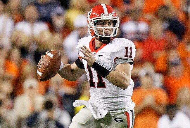 AUBURN, AL - NOVEMBER 13:  Quarterback Aaron Murray #11 of the Georgia Bulldogs against the Auburn Tigers at Jordan-Hare Stadium on November 13, 2010 in Auburn, Alabama.  (Photo by Kevin C. Cox/Getty Images)