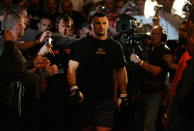 MANCHESTER, UNITED KINGDOM - APRIL 21: A pensive Mirko Cro Cop of Croatia walks to the octagon before fighting Gabriel Gonzaga of USA in a Heavyweight bout of the Ultimate Fighting Championship at the Manchester Evening News Arena on April 21, 2007 in Manchester, England. (Photo by Gary M. Prior/Getty Images)