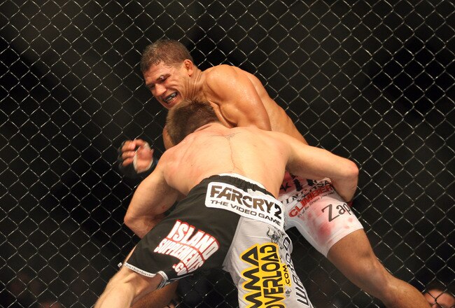 CHICAGO- OCTOBER 25:  Tyson Griffin (L) fights Sean Sherk in a Lightweight bout at UFC's Ultimate Fight Night at Allstate Arena on October 25, 2008 in Chicago, Illinois. (Photo by Tasos Katopodis/Getty Images)
