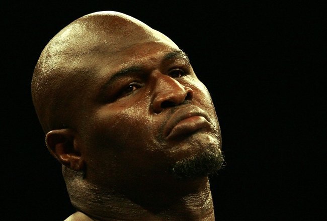 HOLLYWOOD, FL - JANUARY 06:  James 'Lights Out' Toney stares across the ring during his loss to Samuel 'Nigerian Nightmare' Peter in a WBC heavyweight title eliminator fight at the Hard Rock Hotel and Casino January 6, 2007 in Hollywood, Florida.  (Photo by Marc Serota/Getty Images)