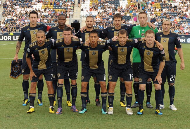 CHESTER, PA - AUGUST 14:  The starting team for the Philadelphia Union pose for a photograph before the game against the Colorado Rapids at PPL Park on August 14, 2010 in Chester, Pennsylvania. The match ended in a 1-1 tie.  (Photo by Drew Hallowell/Getty Images)
