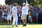 SOTOGRANDE, SPAIN - OCTOBER 30:  Sergio Garcia of Spain celebrates securing victory with his caddy Glen Murray during the final round of the Andalucia Masters at Valderrama on October 30, 2011 in Sotogrande, Spain.  (Photo by Richard Heathcote/Getty Images)
