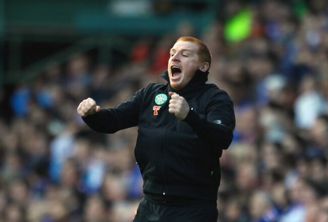 GLASGOW, SCOTLAND - SEPTEMBER 18: Neil Lennon coach of Celtic celebrates a goal during the Clydesdale Bank Premier League match between Rangers and Celtic at Ibrox Stadium on September 18, 2011 in Glasgow, Scotland.  (Photo by Jeff J Mitchell/Getty Images)