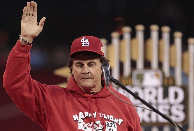 ST. LOUIS, MO - OCTOBER 30:  Manager Tony La Russa of the St. Louis Cardinals acknowledges the crowd during a ceremony celebrating the team's 11th World Series championship October 30, 2011 at Busch Stadium in St. Louis, Missouri. (Photo by Whitney Curtis/Getty Images)