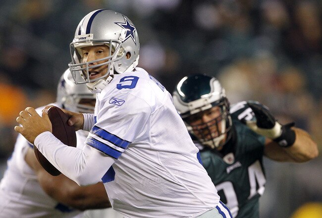 PHILADELPHIA, PA - OCTOBER 30: Tony Romo #9 of the Dallas Cowboys looks to pass against the Philadelphia Eagles at Lincoln Financial Field on October 30, 2011 in Philadelphia, Pennsylvania. The Eagles defeated the Cowboys 34-7. (Photo by Rich Schultz /Getty Images)