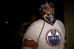 DALLAS, TX - JANUARY 26:  Goaltender Nikolai Khabibulin #35 of the Edmonton Oilers walks to the ice before a game against the Dallas Stars at American Airlines Center on January 26, 2011 in Dallas, Texas.  (Photo by Ronald Martinez/Getty Images)
