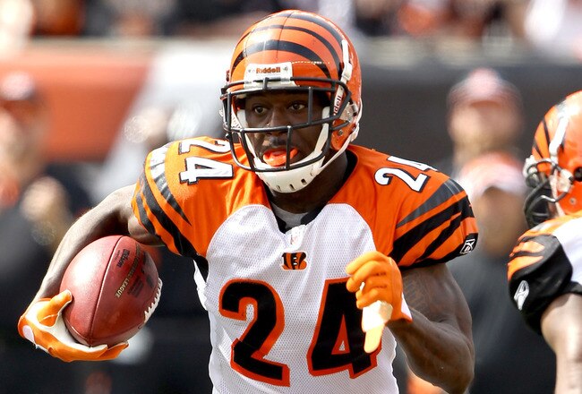CINCINNATI - SEPTEMBER 19:  Cornerback Adam Jones #24 of the Cincinnati Bengals carries the ball after intercepting a pass against the Baltimore Ravens at Paul Brown Stadium on September 19, 2010 in Cincinnati, Ohio.  (Photo by Matthew Stockman/Getty Images)
