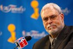 BOSTON - JUNE 05:  Head coach Phil Jackson of the Los Angeles Lakers answers questions during the post-game news conference after losing to the Boston Celtics 98-88 in Game One of the 2008 NBA Finals on June 5, 2008 at TD Banknorth Garden in Boston, Massachusetts. NOTE TO USER: User expressly acknowledges and agrees that, by downloading and/or using this Photograph, user is consenting to the terms and conditions of the Getty Images License Agreement.  (Photo by Jim Rogash/Getty Images)
