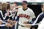 CLEVELAND, OH - APRIL 12:  Grady Sizemore #24 of the the Cleveland Indians is introduced to fans on Opening Day prior to playing the Texas Rangers on April 12, 2010 at Progressive Field in Cleveland, Ohio.  (Photo by Gregory Shamus/Getty Images)