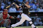 DENVER, CO - SEPTEMBER 10: Jason Giambi #23 of the Colorado Rockies hits against the Cincinnati Reds  at Coors Field on September 10, 2011 in Denver, Colorado. Colorado beat Cincinnati 12-7.  (Photo by Jack Dempsey/Getty Images)