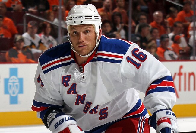 PHILADELPHIA, PA - SEPTEMBER 26:  Sean Avery #16  of the New York Rangers skates against the Philadelphia Flyers during an NHL preseason game at Wells Fargo Center on September 26, 2011 in Philadelphia, Pennsylvania.  (Photo by Bruce Bennett/Getty Images)