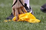CHICAGO - AUGUST 28: A referee picks up a penalty flag during a preseason game between the Chicago Bears and the Arizona Cardinals during a preseason game at Soldier Field on August 28, 2010 in Chicago, Illinois. The Cardinals defeated the Bears 14-9. (Photo by Jonathan Daniel/Getty Images)