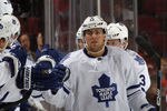 NEWARK, NJ - NOVEMBER 02:  Joffrey Lupul #19 of the Toronto Maple Leafs returns to the bench after scoring his third goal of the game at 13:13 of the second period against the New Jersey Devils at the Prudential Center on November 2, 2011 in Newark, New Jersey.  (Photo by Bruce Bennett/Getty Images)