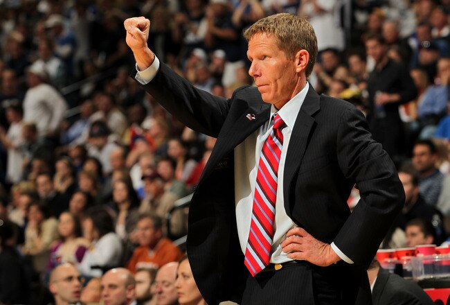 DENVER, CO - MARCH 19:  Head coach Mark Few of the Gonzaga Bulldogs gestures from the bench against the Brigham Young Cougars during the third round of the 2011 NCAA men's basketball tournament at Pepsi Center on March 19, 2011 in Denver, Colorado.  (Photo by Doug Pensinger/Getty Images)