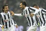 MILAN, ITALY - OCTOBER 29:  Mirko Vucinic of Juventus FC celebrates after scoring the opening goal during the Serie A match between FC Internazionale Milano and Juventus FC at Stadio Giuseppe Meazza on October 29, 2011 in Milan, Italy.  (Photo by Marco Luzzani/Getty Images)