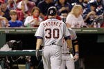ARLINGTON, TX - OCTOBER 08:  Magglio Ordonez #30 of the Detroit Tigers walks to the dugout during Game One of the American League Championship Series against the Texas Rangers at Rangers Ballpark in Arlington on October 8, 2011 in Arlington, Texas.  (Photo by Bob Levey/Getty Images)