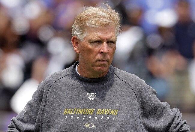 BALTIMORE, MD - AUGUST 06:  Offensive coordinator Cam Cameron of the Baltimore Ravens looks on during training camp at M&T Bank Stadium on August 6, 2011 in Baltimore, Maryland.  (Photo by Rob Carr/Getty Images)