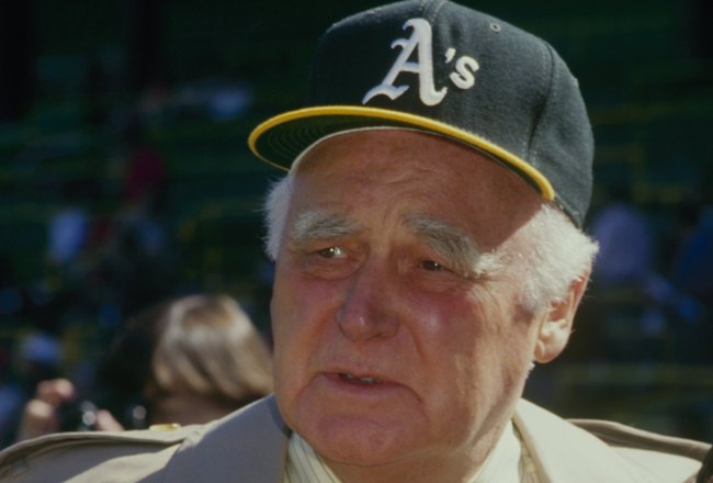1987: Charlie Finley, former owner of the Oakland Athletics looks on during a Athletics game. (Photo by: Getty Images)