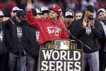 ST. LOUIS, MO - OCTOBER 30: Manager Tony LaRussa of the St. Louis Cardinals acknowledges the celebrating crowd inside Busch Stadium on October 30, 2011 in St Louis, Missouri. (Photo by Ed Szczepanski/Getty Images)
