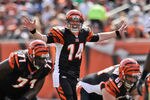 CINCINNATI, OH - SEPTEMBER 25:  Quarterback Andy Dalton #14 of the Cincinnati Bengals calls signals against the San Francisco 49ers at Paul Brown Stadium on September 25, 2011 in Cincinnati, Ohio.  (Photo by Jamie Sabau/Getty Images)