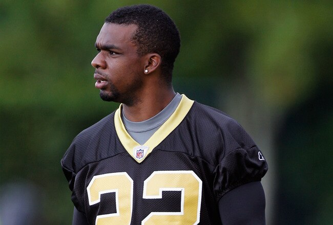 METAIRIE, LA - AUGUST 05:  Tracy Porter #22 of the New Orleans Saints stands on the sideline during practice at the New Orleans Saints training facility on August 5, 2011 in Metairie, Louisiana.  (Photo by Chris Graythen/Getty Images)