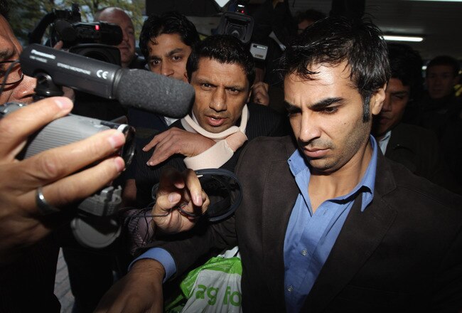 LONDON, ENGLAND - NOVEMBER 02: Former Pakistan cricket captain Salman Butt (R) arrives at Southwark Crown Court on November 2, 2011 in London, England. Sentencing will begin today after former Pakistan cricketers Salman Butt and Mohammad Asif, were both found guilty of 'match fixing' charges and conspiracy to accept corrupt payments at Southwark Crown Court on November 1, 2011. A third player Mohammad Amir, admitted the charges prior to the trial. (Photo by Dan Kitwood/Getty Images)