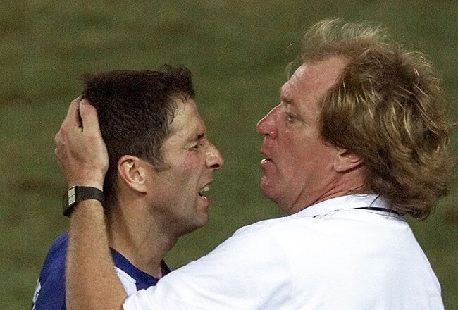 29 Sep 2001: Ray Hudson Miami Fusion Head Coach pulls on the hair of Preki as he leaves the game in the second half against the Kansas City Wizards in the 2001 MLS Playoffs at Lockhart Stadium in Fort Lauderdale Florida. Fusion won 2-1.   DIGITAL IMAGE Mandatory Credit: Eliot Schechter/ALLSPORT